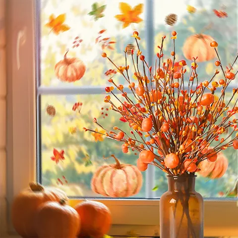 Artificial Pumpkin Berry Branches For Halloween Thanksgiving Decor Autumn Harvest Floral Stem For Home Vase Arrangement