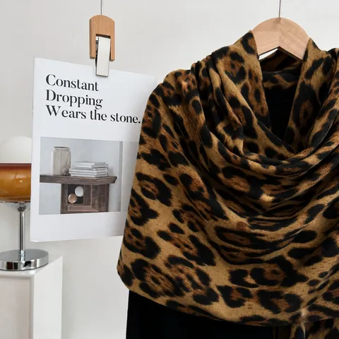 Leopard Print Scarf For Women Winter Thick Warm Imitation Cashmere Shawl Long Tassel Wrap Fashion Accessories For Autumn Winter