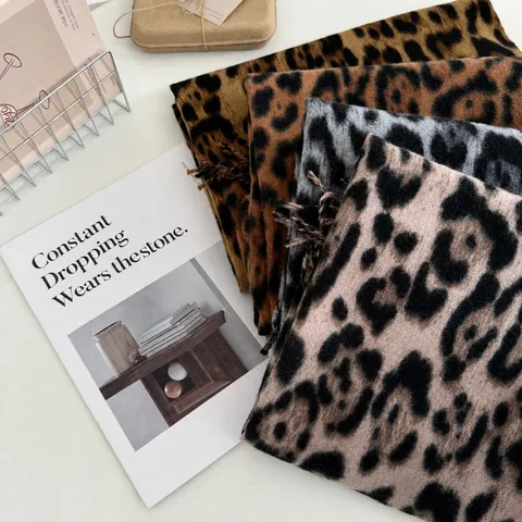 Leopard Print Scarf For Women Winter Thick Warm Imitation Cashmere Shawl Long Tassel Wrap Fashion Accessories For Autumn Winter
