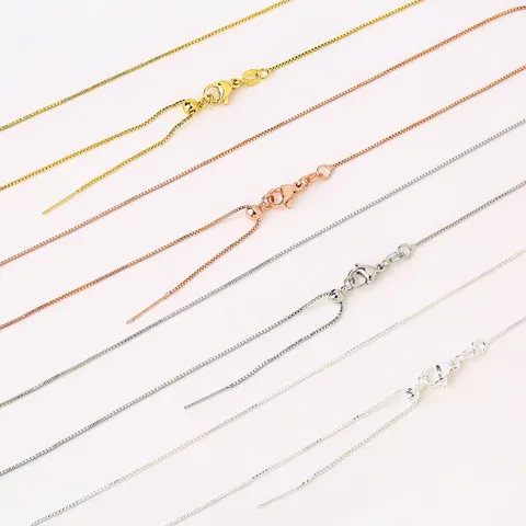 Copper Box Chain Necklace Gold Plated Adjustable Slide Bead Pin DIY Universal Plain Link Chain Minimalist Jewelry For Women