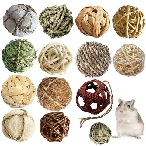 Palline Molari Intrecciate in Erba Naturale Per Criceti Conigli Piccoli Animali Giocattolo in Legno Per Digrignare i Denti Giocattolo Masticabile Set Accessori Animali