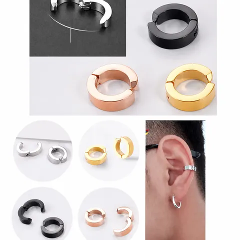 Stainless Steel Hoop Earrings Hip Hop Ear Clip For Men Women Non Piercing Trendy Ear Cuff Simple Geometric Earrings Jewelry