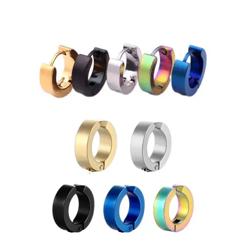 Stainless Steel Hoop Earrings Hip Hop Ear Clip For Men Women Non Piercing Trendy Ear Cuff Simple Geometric Earrings Jewelry