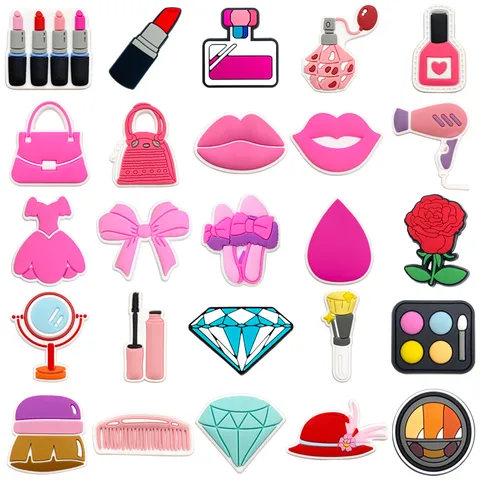 PVC 3D Shoe Charms Cosmetic Lipstick Perfume Flower Patterns For Clog Sandals Shoes Accessories Fashion DIY Decoration For Women Girls