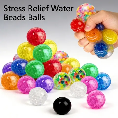 Bola para el Estrés con Perlas de Agua Squishy TPR Juguete de Goma Blanda para Apretar Multicolor Sensorial para Adultos Niños