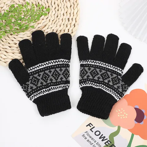 Gants Tricotés Épais d'Hiver Motif Jacquard Nordique Géométrique à Flocons de Neige Gants Chauds Antidérapants pour Hommes Femmes Cyclisme