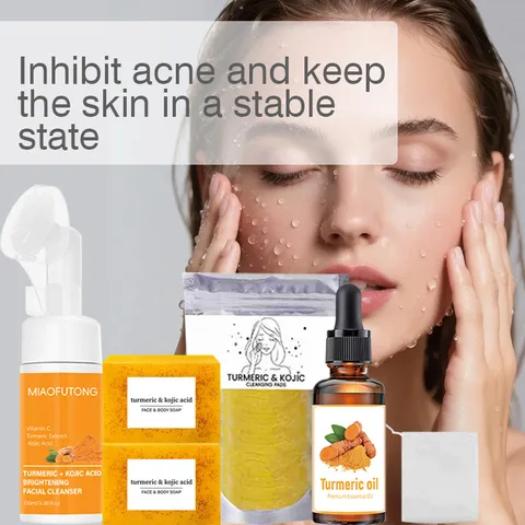 Turmeric Kojic Acid Brightening Skincare Set Body Facial Cleanser Essential Oil Handmade Soap For Natural Skin Care Cleaning Moisturizing