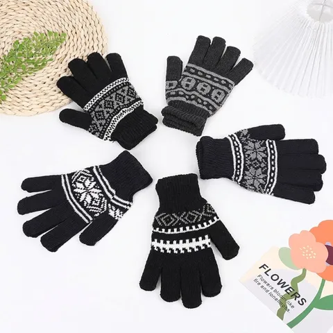 Gants Tricotés Épais d'Hiver Motif Jacquard Nordique Géométrique à Flocons de Neige Gants Chauds Antidérapants pour Hommes Femmes Cyclisme