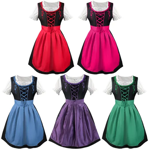 Women's Oktoberfest Dirndl Dress Bavarian Beer Maid Costume Cosplay Halloween Fancy Dress Party Performance Costume