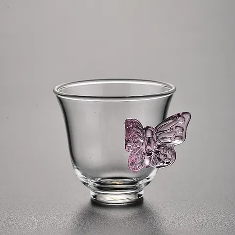 High Borosilicate Glass Butterfly Tea Cup Heat Resistant Transparent Glassware Kung Fu Teacup Purple Pink Butterfly Decoration Drinkware For Home Office