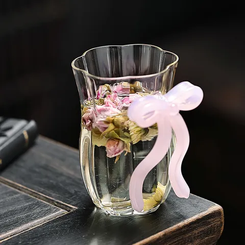 High Borosilicate Glass Butterfly Tea Cup Heat Resistant Transparent Glassware Kung Fu Teacup Purple Pink Butterfly Decoration Drinkware For Home Office