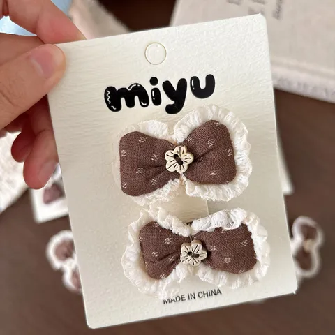 Pinzas para el Cabello para Niños Vintage Marrón Floral Conejo Lazo Borde de Encaje Clips BB Gomas de Tela Estilo Mori para Niñas