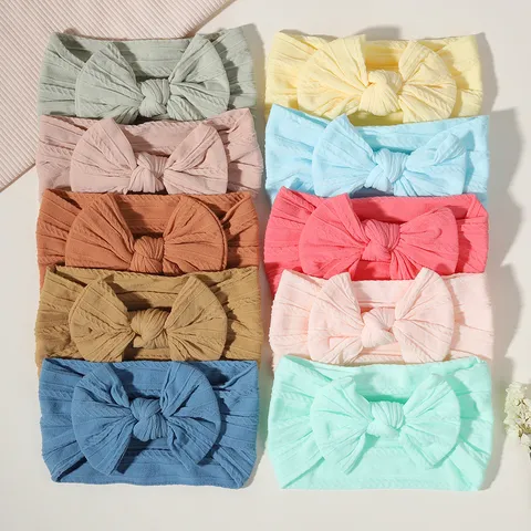 Soft Elastic Nylon Jacquard Bow Headband For Baby Girls Toddlers Infants Knitted Wide Band Hair Band Daily Accessories