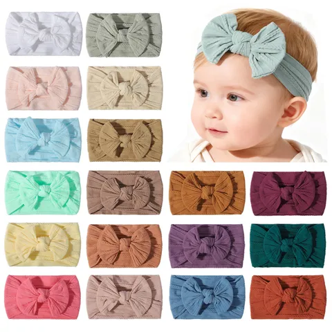 Soft Elastic Nylon Jacquard Bow Headband For Baby Girls Toddlers Infants Knitted Wide Band Hair Band Daily Accessories