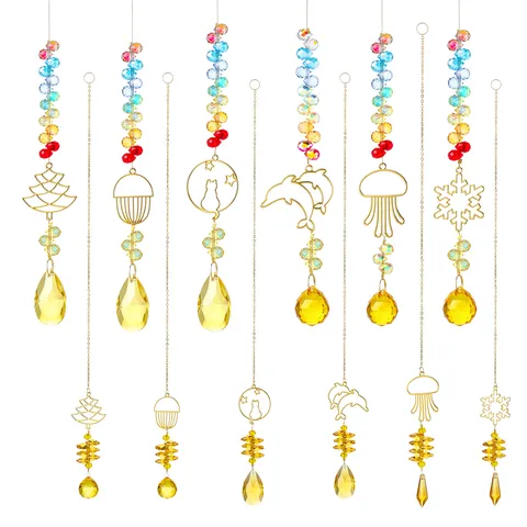 Attrape-Soleil en Cristal Carillon Eolien Pendentif en Métal Doré Flocon de Neige Méduse Dauphin Ornement Suspendu