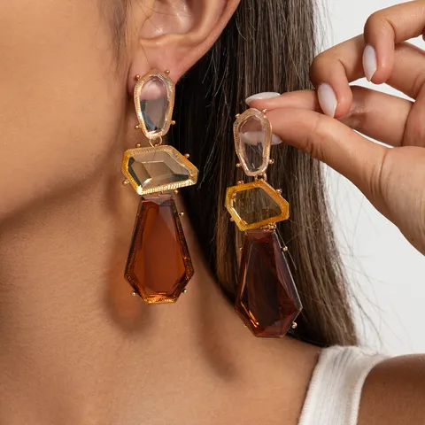 Orecchini Pendenti Geometrici in Lega e Resina Vintage Bohemian per Donna Orecchini Statement di Lusso a Cuore Goccia d'Acqua Gioielli