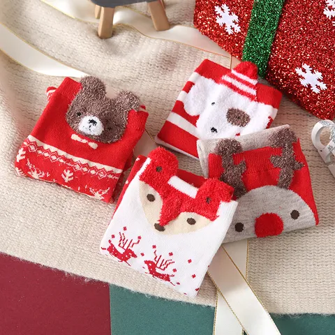 Christmas Cotton Crew Socks Cartoon Animal Pattern Warm Winter Festive Gift Women Mid Tube Breathable Casual Soft Socks
