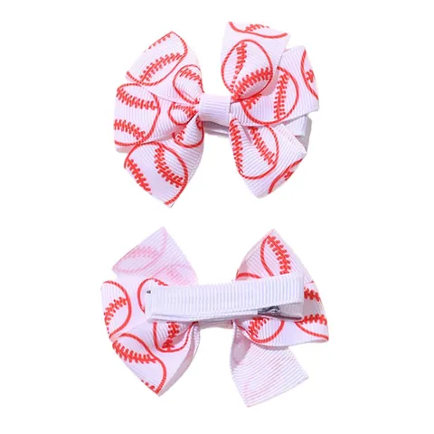 Double Layer Printed Butterfly Bow Hair Clips For Kids Women Sports Ball Patterns Basketball Soccer Baseball Football Ribbon Handmade Hairpins