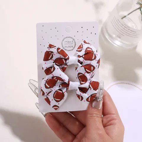 Double Layer Printed Butterfly Bow Hair Clips For Kids Women Sports Ball Patterns Basketball Soccer Baseball Football Ribbon Handmade Hairpins