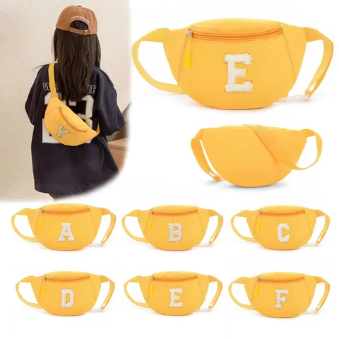 Kinder Niedliche Gelbe Nylon Bauchtasche Mode Buchstaben Aufnäher Umhängetasche Brusttasche Für Jungen Mädchen Leichte Outdoor Gürteltasche