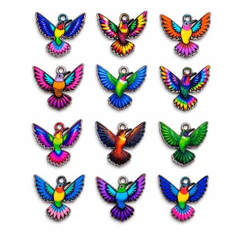 Zinc Alloy Colorful Enamel Hummingbird Pendants For DIY Jewelry Making Accessories Bird Charms For Necklace Keychain Decoration