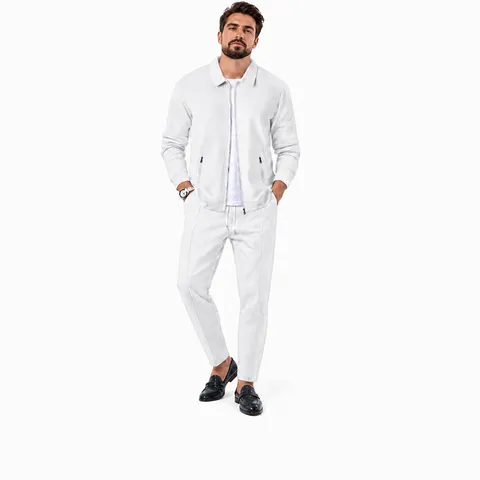Ensemble Haut et Bas en Tricot Gaufre pour Hommes Automne Coupe Ajustée Veste à Fermeture Éclair et Pantalon de Sport Décontracté