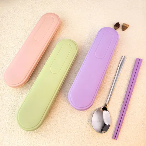 Set da Tavola Portatile Cucchiaio in Acciaio Inossidabile 304 Bacchette in Lega Con Scatola di Immagazzinaggio PP Set Posate da Viaggio Per Studenti