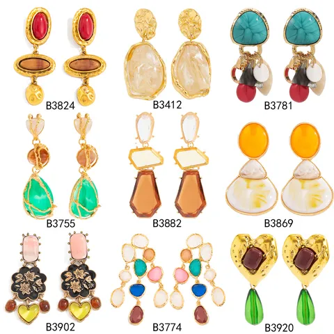 Orecchini Pendenti Geometrici in Lega e Resina Vintage Bohemian per Donna Orecchini Statement di Lusso a Cuore Goccia d'Acqua Gioielli