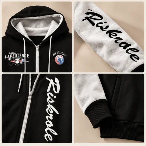 Sweat à Capuche Zippé Color Block pour Hommes Automne Hiver Manches Longues Cardigan à Capuche avec Imprimé Lettres Streetwear