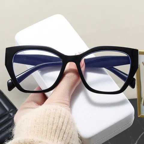 Polygonal Cat Eye Optical Glasses Frame Women Men Fashion Contrast Color PC Anti Blue Light Flat Glasses Frame