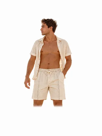 Short Décontracté en Polyester pour Hommes Short de Plage Été Américain Ample à Cordon Droit Vacances Confortable Respirant Bas