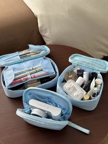Tragbare Nylon Kosmetiktasche Süße Pünktchen Make-up Organizer Großes Kapazität Reise Kulturbeutel Für Frauen