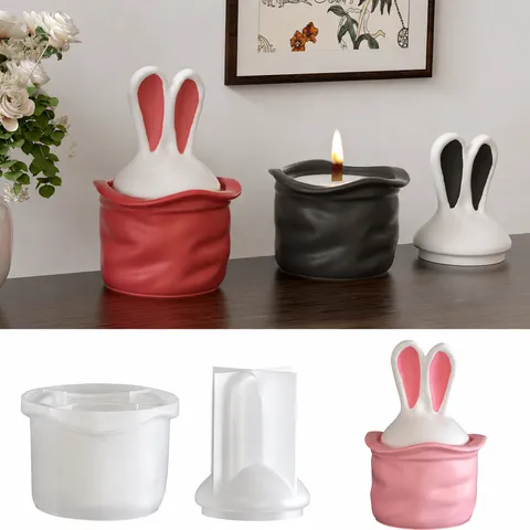 Easter Bunny Long Ear Storage Jar Silicone Mold DIY Aromatherapy Gypsum Candle Cup Ornament Resin Casting Mold