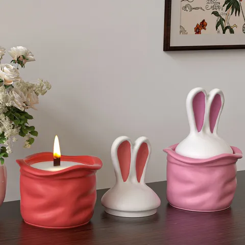 Easter Bunny Long Ear Storage Jar Silicone Mold DIY Aromatherapy Gypsum Candle Cup Ornament Resin Casting Mold