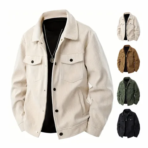 Men Vintage Corduroy Jacket Casual Long Sleeve Lapel Single Breasted Cargo Outwear With Pockets