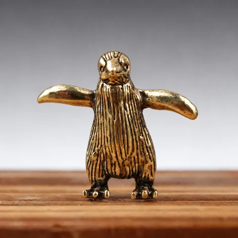 Vintage Finition Antique Alliage Couleur Laiton Figurine de Manchot Mini Statue d'Animal Mignon Manchot Tea Pet Ornement de Bureau pour Bureau Maison Cadeau