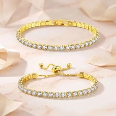 Copper Tennis Bracelet With Round Cubic Zirconia And 18K White Gold Plated Adjustable Bolo Clasp Elegant Jewelry For Women