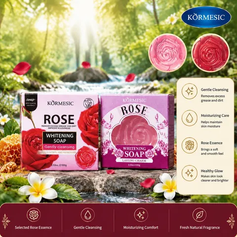 KORMESIC Jabón Blanqueador de Rosa Roja Limpieza Profunda Control de Grasa Jabón en Pastilla para el Cuerpo Forma Floral Cuidado de la Piel Hidratante