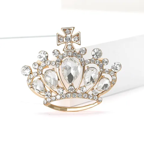 Broche Couronne de Style Royal Vintage pour Femmes Épingle de Croix en Alliage de Strass Haut de Gamme pour Costumes Manteaux Bijoux Mode