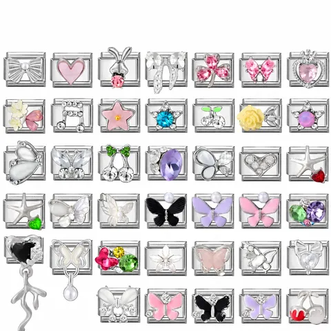 DIY Italian Charm Bracelet Links Titanium Steel Enamel Rhinestone Artificial Pearl Charms Jewelry Making Accessory For Women