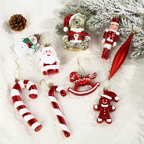 Electroplated Plastic Christmas Hanging Ornaments Candy Cane Santa Bear Nutcracker Rocking Horse Gingerbread Man Xmas Tree Decor