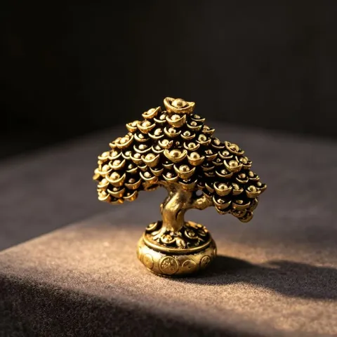 Vintage Zinc Alloy Chinese Fortune Money Tree Ornament Creative Gold Ingot Copper Coin Desktop Decoration Home Office Craft