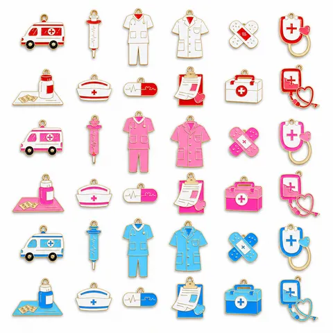 Legierung Emaille Medizinische Themen Anhänger Für Krankenschwester Tag Geschenk Cartoon Pille Spritze Stethoskop Medizin Flasche Form DIY Schmuck Handwerk Machen Schlüsselring Zubehör