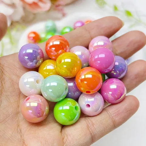 Perles Rondes en Acrylique Électroplaqué UV Macaron Couleur Unie Perles de Plastique en Vrac Bricolage Bracelet Chaîne de Téléphone Accessoires Bijoux
