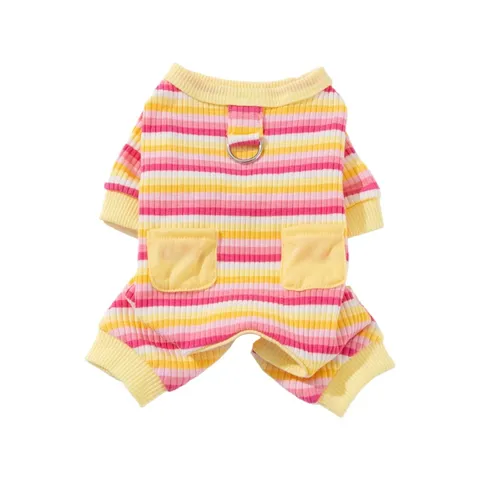 Small Dog Four Legged Clothes Cute Striped Print Breathable Soft Pet Jumpsuit Puppy Cat Comfortable Loungewear Apparel