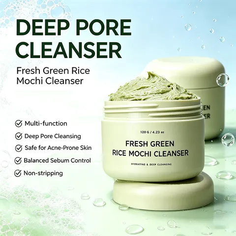 Fresh Green Rice Mochi Cleanser Deep Cleansing Hydrating Face Wash Holy Basil Turmeric Bubble Deep Mask Pore Control Skin Care