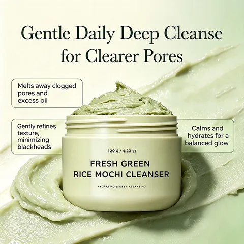 Fresh Green Rice Mochi Cleanser Deep Cleansing Hydrating Face Wash Holy Basil Turmeric Bubble Deep Mask Pore Control Skin Care