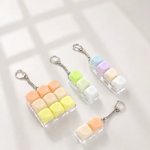 Macaron Candy Color Fidget Keychain PC Resin Keyboard Button Stress Relief Toy Keyring For Students Adults Office Gifts