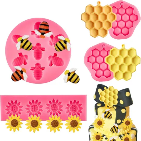 Bee Honeycomb Sunflower Silicone Mold DIY Handmade Chocolate Fondant Cake Decoration Mold Baking Tool Pastry Accessory