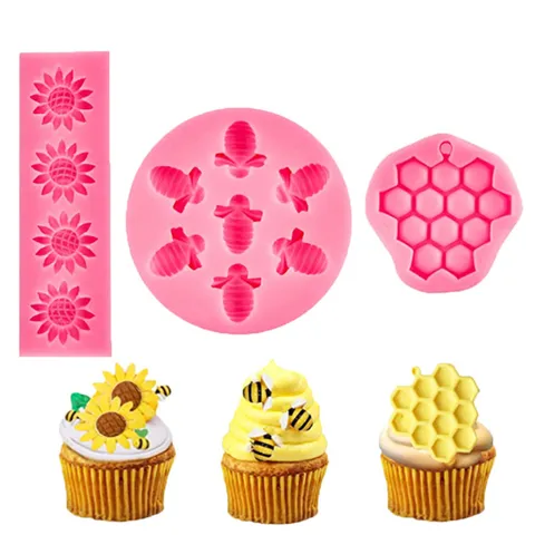 Bee Honeycomb Sunflower Silicone Mold DIY Handmade Chocolate Fondant Cake Decoration Mold Baking Tool Pastry Accessory